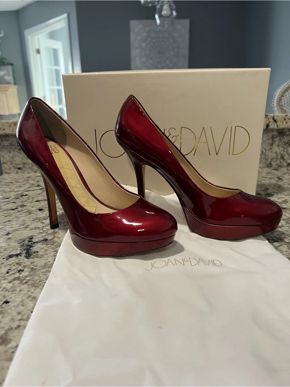 Joan & David Women's Burgundy Red Patent Leather Platform Pumps. Size 6.